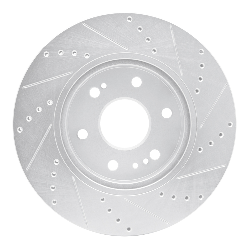 Cadillac Vistiq Brake Rotor (1) - Front Left - R1 Concepts - Drilled & Slotted - Silver - `19-`26